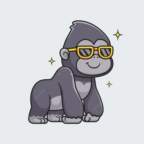 Cool Gorilla, Gorilla Illustration, Glasses Cartoon, Nature Icon, Gorilla Gorilla, Gorillas Art, Monkey Illustration, Book Creator, Vector Icons Illustration