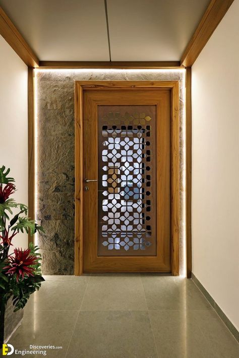 Creative Safety Door Design Ideas With Grill To Secure Your home - Engineering Discoveries Best Door Designs, Apartment Front Doors, Entrance Door Decor, House Main Door, House Main Door Design, Main Entrance Door Design, Grill Door Design, Wooden Main Door, Wooden Main Door Design