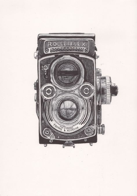 #camera #ShutterToThink \ Ballpoint pen sketchbook drawings on Behance Vintage Cameras Drawing, Vintage Camera Tattoos, Pen Sketchbook, Fine Arts Drawing, Mark Powell, Biro Drawing, Baby Abstract Art, Camera Tattoos, Camera Illustration