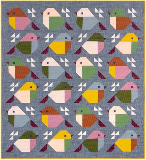 Sparrows Quilt, Whimsical Quilts, Pixel Quilt, Sparrow Quilt, Paper Quilts, Paper Quilt, Bird Quilt, Cute Quilts, Fabric Pen