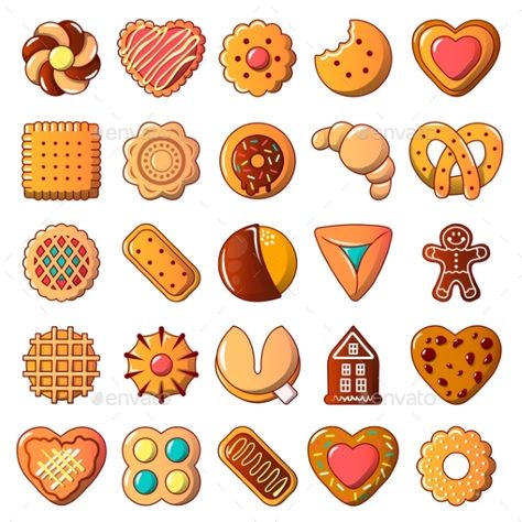 Cookies Biscuit Icons Set Cartoon Style #Icons, #Biscuit, #Cookies, #Style Biscuits Design Ideas, Cute Cookies Drawing, How To Draw Cookies, Cookie Cartoon Cute, Cookies Drawing Illustration, Cookie Art Drawing, Cute Cookie Drawing, Biscuit Drawing, Cartoon Desserts