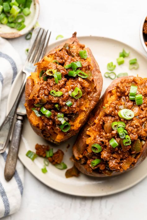 Sloppy Joes Sweet Potato, Ground Turkey Sloppy Joes, All The Healthy Things, Healthy Sloppy Joes, Turkey Sloppy Joes, Sweet Potato Dinner, Stuffed Sweet Potatoes, Sloppy Joes Recipe, Sloppy Joe