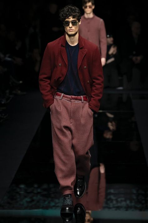 Giorgio Armani | Menswear - Autumn 2020 | Look 38 Giorgio Armani Menswear, Armani Menswear, Milan Fashion Week Men, Maroon Jeans, Armani Fashion, Milan Men's Fashion Week, Armani Suits, Swag Men, Fall Outfits Men