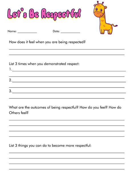 Respect Worksheets Printables, Respect Worksheets For Kids, Respect Worksheet, Respect Activities, Class Worksheets, Think Sheets, Counseling Tips, Self Esteem Worksheets, Self Esteem Activities