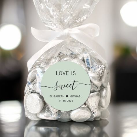 Love Is Sweet Sage Green Wedding Favor Classic Round Sticker Wildflower Favors, Green Wedding Favors, Asia Wedding, Reception Favors, Mint Wedding Favors, Wedding Goodies, Wedding Reception Favors, Engagement Party Favors, Wedding Reception Design