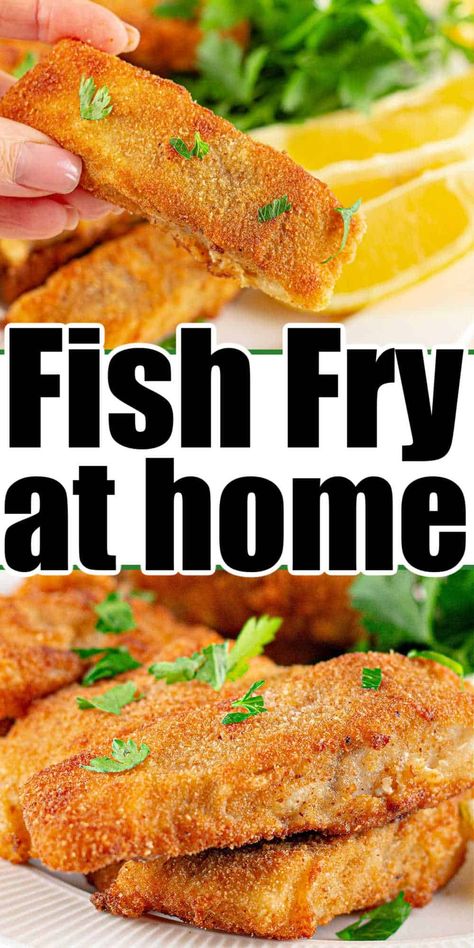 Have a fish fry right at home! Deep fried fish in a skillet on the stove or in a deep fryer with cod white fish, salmon or cod is crispy. Fried Haddock Recipes, Silver Fish Recipe, Fried Cod Fish Recipes, Pike Recipes, Fried Cod Fish, Fish Fryer, Louisiana Fish Fry, Oven Fried Fish, Fish Fry Recipe