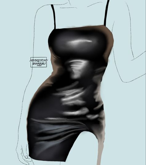 Black Dress Drawing Reference, How To Draw Tight Clothing, How To Shade Black Clothes, Short Dresses Drawing, Dress Shading Drawing, Black Clothes Drawing, Dress Shading, Clothes Rendering, Black Dress Drawing