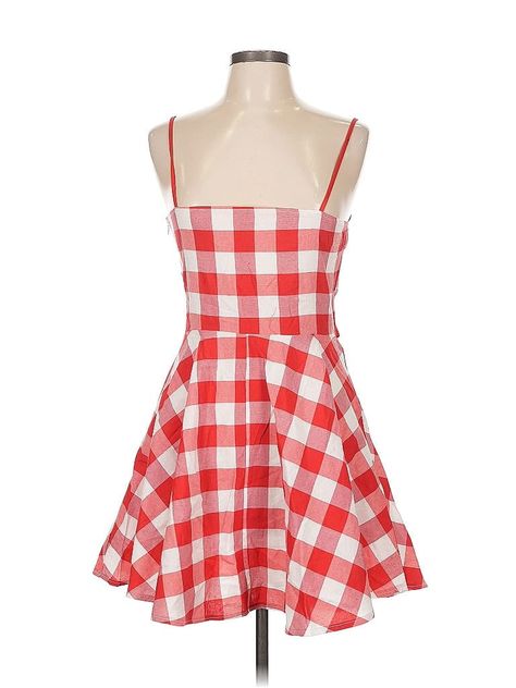 Unbranded Casual Dress Size: Large Red Dresses - used. 100% POLYESTER, Square, Checkered/Gingham, Short, Sleeveless | Casual Dress: Red Checkered/Gingham Dresses - Used - Size Large Gingham Dresses, Red Checkered, Red Dresses, Gingham Dress, Dress Red, Casual Dresses For Women, Gingham, Red Dress, Casual Dress