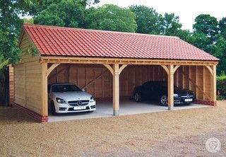 Timber Frame Garage, Carport Modern, Modern Carport, Timber Garage, Carport Plans, Carport Sheds, Pergola Carport, Oak Framed Buildings, Carport Garage