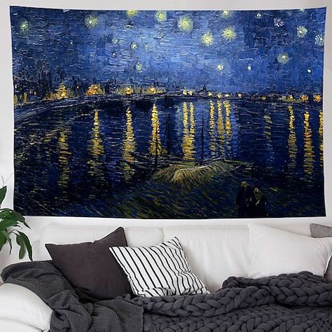 Large Wall Tapestry, Theme Painting, Van Gogh Painting, Curtain Hanging, Large Tapestries, Tapestry Wall Art, Van Gogh Paintings, Tapestry Art, Decorative Blankets