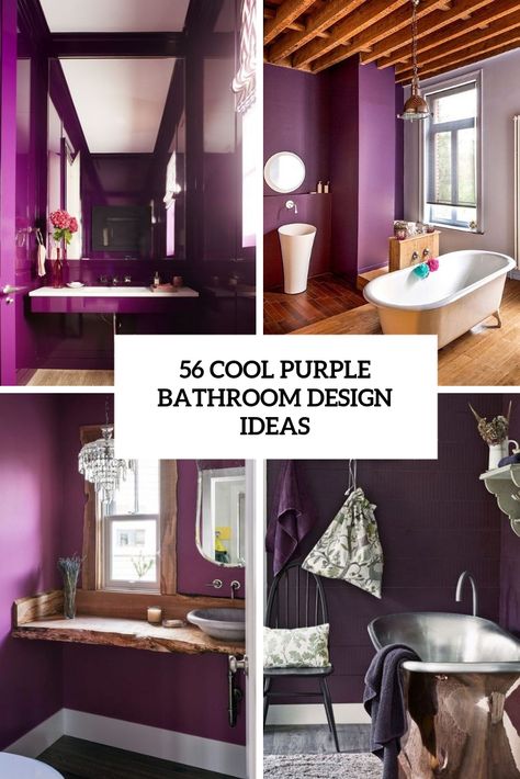 Purple Walls Bathroom, Dark Bathroom Wallpaper Modern, Royal Purple Bathroom, Modern Purple Bathroom, Purple Bathrooms Ideas, Purple Interior Paint Colors, Violet Bathroom Ideas, Purple And Black Bathroom Ideas, Purple Bathroom Walls