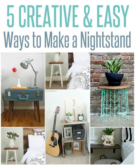 5 Creative and Easy Ways to Make a DIY Nightstand ~ I love all these nightstand ideas because they are simple and easy to make! They don't require building from scratch and can even be made from repurposed items! Cheap Nightstand, Nightstand Ideas, Diy Nightstand, Budget Bedroom, Diy Holz, Diy Furniture Projects, Bedroom Night Stands, Cheap Diy, Diy Wood Projects