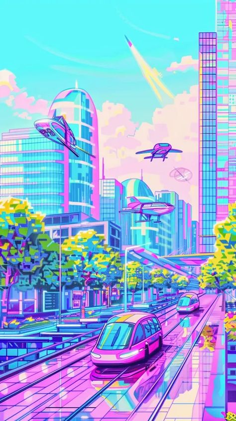 Midjourney AI Image: a futuristic landscape with flying cars and soaring skyscrapers --sref https://s.mj → more in ai-img-gen.com Futuristic City Illustration, Futuristic City Art, Futuristic Landscape, Digital City, City Ideas, Blue Neon Lights, Flying Cars, Flying Vehicles, City Cartoon