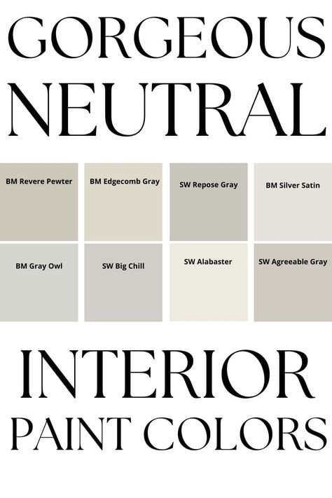 If you need a neutral paint color, check out some of the best from Benjamin Moore and Sherwin Williams. There is a mixture of warm and cool neutral paint colors. #painting #paintcolors #neutral #home #diy #interiors Neutral Warm Paint Colors, Neutral Home Colors, Hygge Paint Colors, Neutral Paint Colors For Living Room, Cool Neutral Paint Colors, Khaki Paint Colors, Painting Bedrooms, Sherwin Williams Warm Neutrals, Transitional Paint Colors