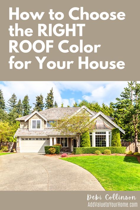 Choosing the right color of roof for your house can be harder than you think.  You choose the right roof color, and it coordinates beautifully with your house exterior. Choose the wrong roof color and it can be a VERY costly mistake and devalue your home.  

#roofcolorshowtochoose
#roofcolorswhite
#roofcolorsbrown
#roofcolorsgray
#roofcolorsblack Houses With Light Grey Roofs, Roofing Colors How To Choose, Roof Color For Cream House, Yellow House Roof Color, White House Roof Color Ideas, Best Roof Color For White House, White House Roof Color, Tan House Roof Colors, Black Roof Tan House