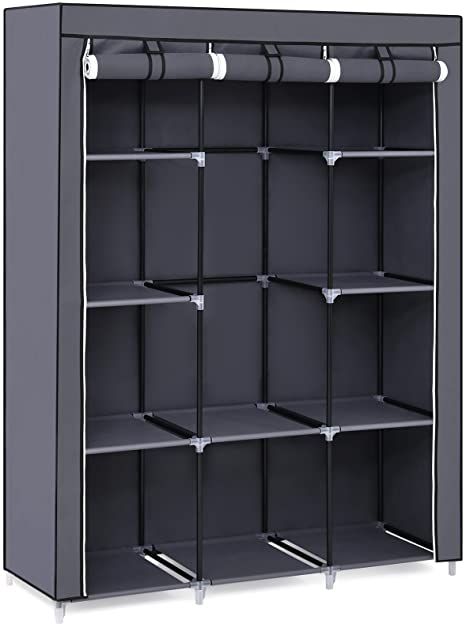 SONGMICS 51 Inch Portable Closet Wardrobe Storage Organizer with 10 Shelves, Quick and Easy to Assemble, Extra Space,51 x 17.8 x 65.8 Inch Grey URYG93G Bedroom Wardrobe Ideas, Folding Wardrobe, Portable Wardrobe Closet, Make A Closet, Hanging Clothes Rail, Portable Wardrobe, Resin Storage, Portable Closet, Closet Wardrobe