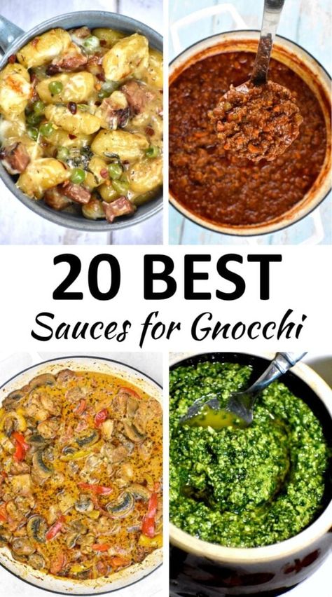 sauces for gnocchi pin Gnocchi Recipes Sauce, Sauces For Gnocchi, Bolognese Gnocchi, Best Sauce For Gnocchi, Cheesy Pasta Sauce, Mediterranean Sauce, Gnocchi Sauce, Best Sauces, Food Essentials