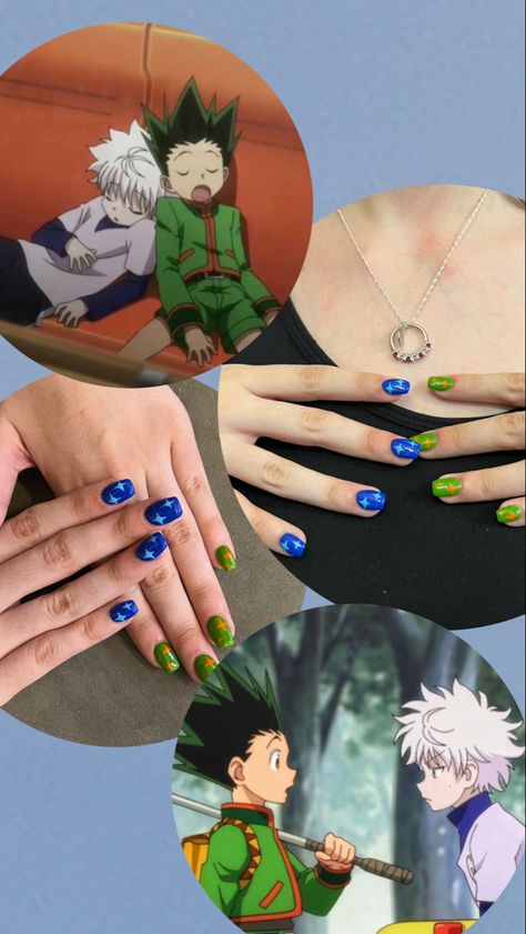 Killua Nails Design, Hunter X Hunter Nail Art, Killua Nails, Hunter X Hunter Nails, Hxh Nails, Hunter Nails, Anime Themed Nails, Rachel Aesthetic, Acrylic Nails Almond Shape