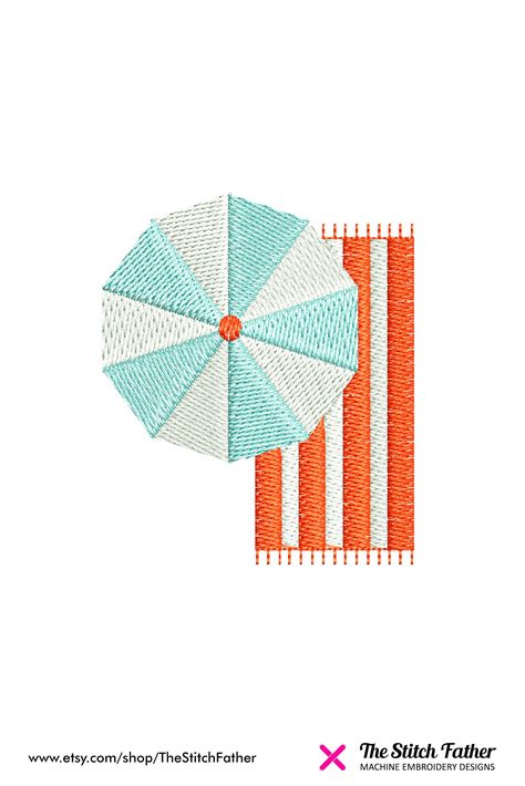 "*INSTANT DOWNLOAD* for a BEACH UMBRELLA TOWEL machine embroidery design. Mini Beach Umbrella - Small Beach Umbrella and Towel - Cute Sunshade Beach Towel - Vintage Holidays Summer - Instant download. Instantly after payment, you will receive an email from Etsy to the address listed on your order page with a link to download the embroideries. You must have an embroidery machine to use these files. SIZES 3 sizes included: 1.07x1.25 inch = 27.2x31.7 mm = 2675 stitches 1.49x1.75 inch = 37.8x44.4 mm Embroidery Computer Design, Beach Embroidery Ideas, Embroidery Beach Designs, Beach Embroidery Designs, Summer Embroidery Designs, Umbrella Embroidery, Embroidery Machine Ideas, Embroidery Beach, Beach Embroidery