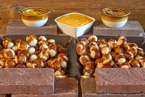 Mini Pretzel Bites, Pretzel Station, Soft Pretzel, Mini Pretzels, Country Chic Wedding, Soft Pretzels, Retirement Parties, Pretzel Bites, Golf Course