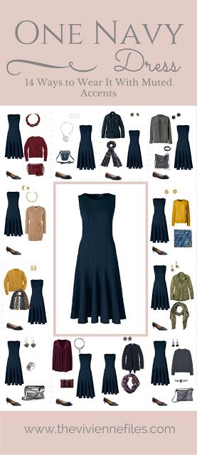 One Navy Dress in a Capsule Wardrobe: 14 Ways to Wear it With Muted Accents Downsize Closet, Dress Capsule Wardrobe, Navy Dress Outfits, Mode Ab 50, Neutral Dress, Mode Tips, Sunday Dress, The Vivienne, Mode Chic