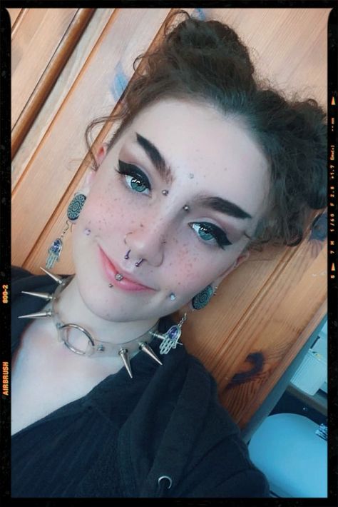 Bridge Piercing - cheek piercing Symmetrical Facial Piercings, Piercing Setup Face, Bridge Piercing Jewelry, Jestrum Piercing, Bridge Piercings, Nose Bridge Piercing, Pierced Girls, Cheek Piercing, Dream Piercings