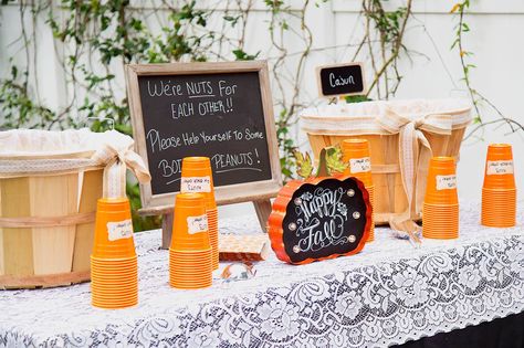 Fall Wedding Cocktail Hour | Rustic Wedding | Boiled Peanuts for Cocktail Hour | We're Nuts For Each other | Self Serve Cocktail Bar | Boiled Peanuts Fall Wedding Boiled Peanuts Wedding, Self Serve Cocktail Bar, Fall Wedding Cocktail Hour, Fall Wedding Cocktails, Ferns Wedding, Peanuts Fall, Peanut Bar, Wedding Cocktail Hour, Fern Wedding