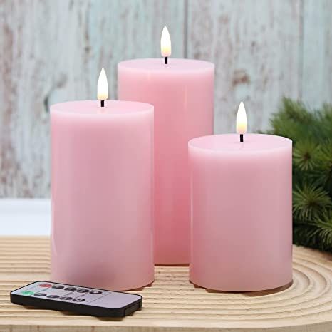 Blush Pink Candles, White Led Candles, Light Pink Candle, Pink Led Candles, Pink Pillar Candles, Pink Flameless Candles, Tall Pillar Candles, Candle Reading, Flameless Candle Set