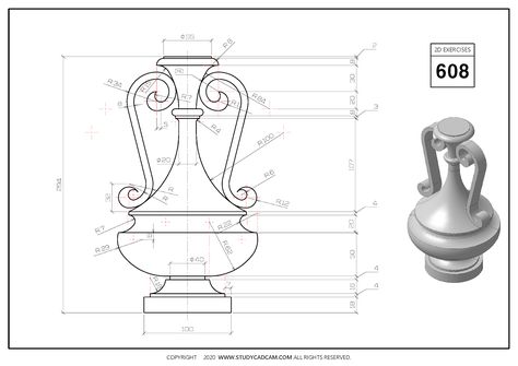 2D CAD EXERCISES 608 - STUDYCADCAM Autocad 3d Modeling, Isometric Drawing Exercises, Autocad Isometric Drawing, Geometric Shapes Drawing, 3d Geometry, Autocad Tutorial, Drawing Furniture, Furniture Sketch, Interesting Drawings