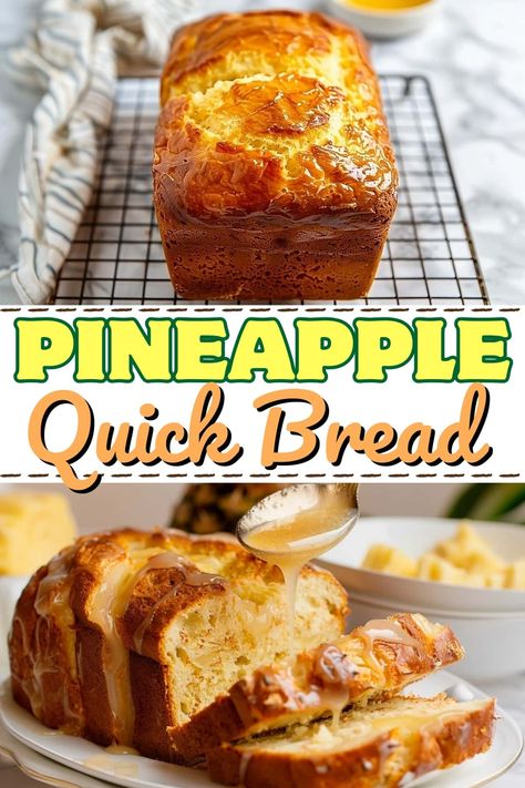 Escape to paradise with this insanely good pineapple quick bread! It's soft, sweet, and overflowing with bright fruity flavor. Crushed Pineapple Recipes, Pineapple Bread Recipe, Pineapple Quick Bread, Pineapple Banana Bread Recipe, Pineapple Bread, Pineapple Dessert Recipes, Pineapple Desserts, Pineapple Recipes, Recipes Sweet