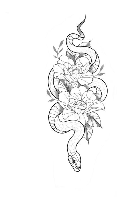 Tattoo Pierna Mujer, Snake And Flowers Tattoo, Dragon Tattoo Drawing, Carnation Tattoo, Animal Tattoo Ideas, Snake Drawing, Tattoo Outline Drawing, Snake Tattoo Design, Floral Tattoo Design