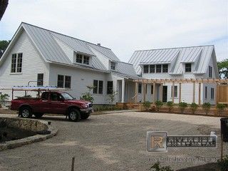 Metal Roofing - Dove grey color-love the wings, would add 2 more, in pinwheel design to accommodate live-in parents & kids home from college/guests...could have vaction rental promise later in years. Metal Roof Houses Color Combos, Gray Metal Roof, Exterior Siding Colors, Metal Roof Houses, Metal Roof Colors, Barn Kitchen, Standing Seam Metal Roof, Fibreglass Roof, Siding Colors