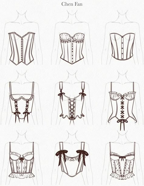 Types Of Corsets Illustration, Anime Corset Drawing, How To Draw A Corset Tutorial, Body Reference Drawing Fashion, Corset Art Drawing, Fashion Outfits Design Drawing, Corset Drawing Tutorial, Corsets Drawing, Corset Sketch Fashion Illustrations