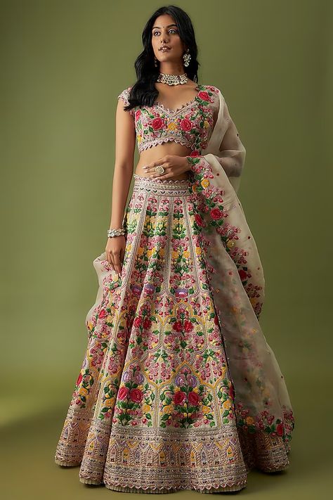 Pink Organza Embroidered Lehenga Set Design by Anushree Reddy at Pernia's Pop Up Shop 2023 Anushree Reddy Lehenga, India Traditional Dress, Dance Competition Dress, Cotton Lehenga, Fashion Show Dresses, Anushree Reddy, Competition Dress, Wedding Silk Saree, Embroidered Lehenga