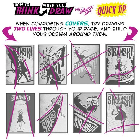 EtheringtonBrothers on Twitter: "Our first How to THINK when you draw QUICK TIP for #LEARNUARY today is this approach to COVER DESIGN, structuring your layout around TWO LINES! #gamedev #animationdev #gameart #tutorial #howtodraw #learnuary #howtoTHINKwhenyouDRAW #howtodraw #comicart #CoverArt #composition #DRAW… https://t.co/wOAcCVtLp4" Etherington Brothers, Mises En Page Design Graphique, Comic Book Layout, Comic Tutorial, How To Think, Comic Layout, Comic Drawing, Comic Book Covers, Drawing Lessons