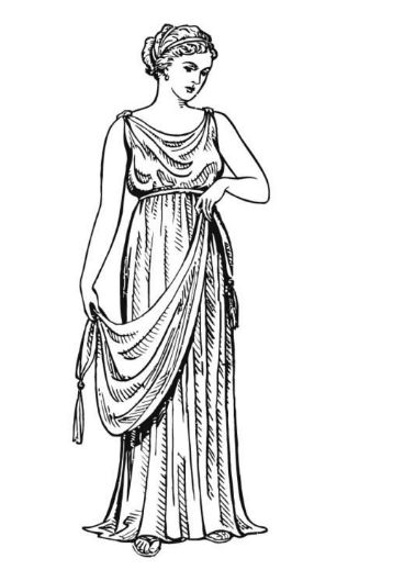 ancient Greco dress style characteristic of the Hellenistic period, "a kind of tunic formed by folding and wrapping a single rectangular piece of fabric around the body. Women's chitons usually provided more modesty, reaching from shoulders to ankle, while men often wore their chitons at knee length."  Read more: http://www.fashionencyclopedia.com/fashion_costume_culture/The-Ancient-World-Greece/Doric-Chiton.html#ixzz5ll0iuG8U Ancient Greece Clothing, Ancient Greek Dress, Greek Chiton, Ancient Greece Fashion, Ancient Greek Costumes, Greece Dress, Ancient Greek Clothing, Famous Clothes, Ancient Greece Art