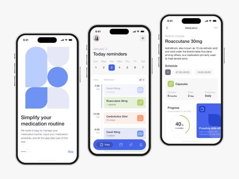 Ios App Design, Medication Reminder, Mobile App Inspiration, Reminder App, App Design Layout, Medical App, Banking App, Health App, App Ui Design