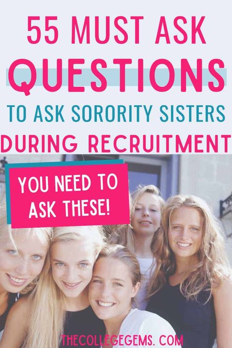 55 Questions to Ask Sorority Members During Recruitment - The College Gems Recruitment Questions, Sorority Recruitment Outfits Rush Week, Sorority Recruitment Tips, Sorority Rush Week, Conversation Tips, Good Questions To Ask, Unique Questions, Sorority Rush Outfits, Rush Week