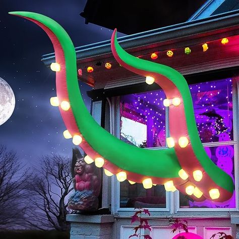 Amazon.com: FunFanso 7FT Halloween Inflatable Green Octopus Tentacles Outdoor Decorations, Blow up Hanging Decorations with Built-in LED Lights, Striking Window Decor Suitable for Roof Yard Indoor Holiday Party : Patio, Lawn & Garden Large Halloween Decorations Outdoor, Large Halloween Decorations, Ursula Tentacles, Octopus Balloon, Attracting People, Green Octopus, Roof Decoration, Green Halloween, Halloween Decorations Outdoor