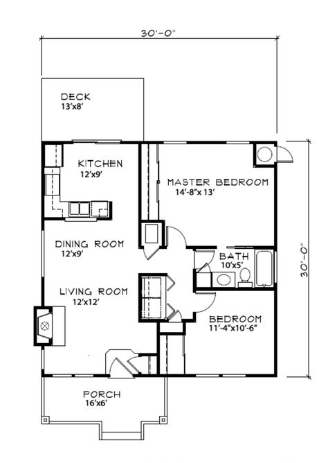 Plan #515-19 - Houseplans.com 800 Sq Ft 2 Bedroom House Plans, Simple Cottage Plans, Two Bedroom 1 Bath House Plans, Two Bed One Bath Floor Plan, 30x30 Floor Plans 2 Bedroom, 1 Bedroom With Basement House Plans, 900 Sqft House Plan, Small Square House Plans, 30 By 30 House Plans