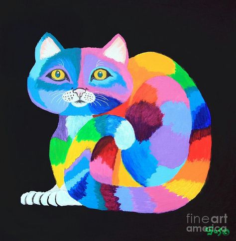 #Cat #Fan #Art. Colour Illustration, Cat Paintings, Rainbow Colour, Cat Art Illustration, Rainbow Cat, Cat Cafe, Cats Illustration, Colorful Rainbow, Lucky Cat