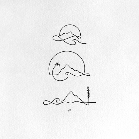 Drew Graves | Some simple single line tattoos. . . . . . If you would like to use any of my designs for a tattoo, please support my work and purchase a… | Instagram One Line Nature Tattoo, Pathway Tattoo Ideas, Horizon Line Tattoo, Travel Tattoo Men Adventure, Wave Line Tattoo, Oregon Tattoo Ideas, Tattoo Certificate, Blackline Tattoo, Small Waves Tattoo