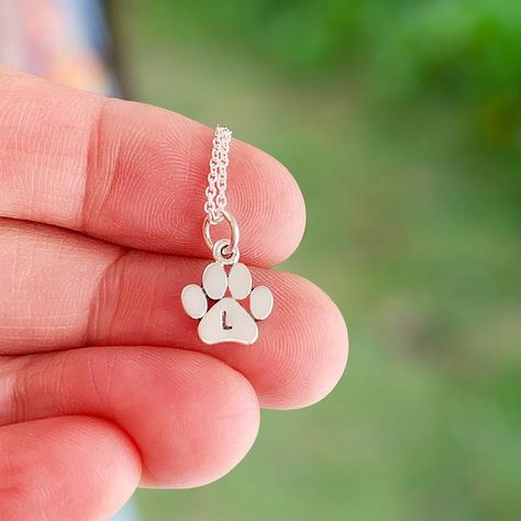 Paw Print Necklace with initial, sterling silver custom charm for dog mom or cat mom gift, personalized jewelry for pet loss, Pet Memorial Paw Print Necklace, Paw Print Charm, Cat Mom Gifts, Bear Necklace, Dog Jewelry, Letter Charm, Custom Charms, Cool Gifts For Women, Custom Pendants