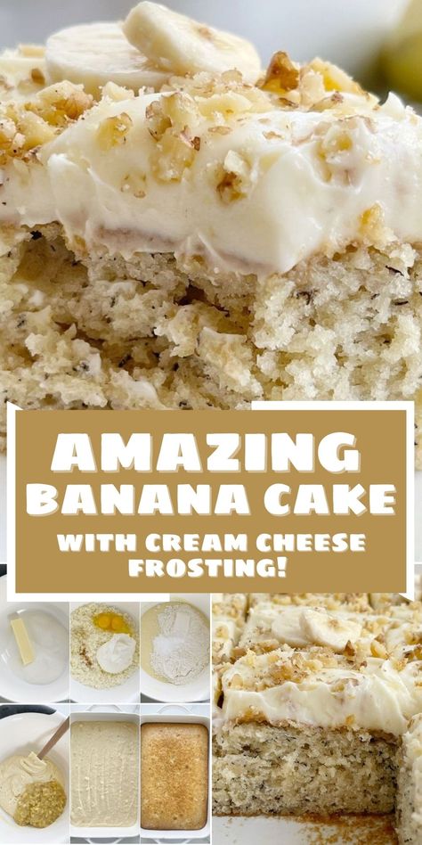 Best Ever Banana Bundt Cake Recipe, Banana Cake With Real Bananas, Amazing Banana Cake, Best Ever Banana Cake With Cream Cheese Frosting, Banana Bliss Cake With Cream Cheese Frosting, Banana Brownie Cake, Potluck Banana Cake, Ripe Banana Cake Recipes, Amazing Banana Bread Cake