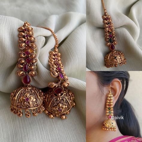 South Earring Design, South Indian Jhumki Designs Gold, Jhumka Designs Antiques, Gold Jumkas Antiques, South Indian Gold Earrings, Gold Jhumka Designs Indian Weddings, Jumka Gold Designs, Jhumkas Gold Indian, Jhumki Earrings Gold Indian Weddings