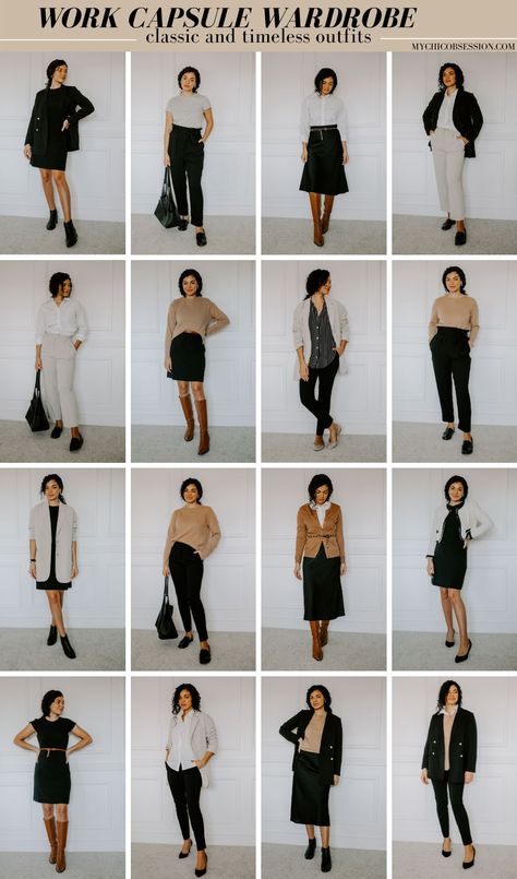 Basics Work Wardrobe, Chic Work Capsule Wardrobe, Where To Work Outfits, Women Work Capsule Wardrobe, Basic Work Capsule Wardrobe, Workwear Basics Women, Elegant Style Capsule Wardrobe, Work Outfit Basics, Casual Capsule Outfits