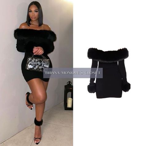 Fur Dress, Summer Picture Poses, Printed Bags, Flap Bag, Picture Poses, Mini Black Dress, Off The Shoulder, Off Shoulder Dress, Fashion Nova