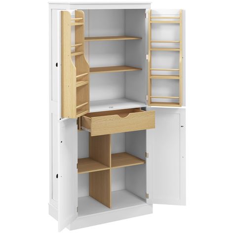 Do you love to be in the kitchen but are running out of space? This HOMCOM kitchen pantry storage cabinet can help bring your kitchen from cluttered to organized in no time. No more stacking pots and pans on top of each other, and now you have to move them all to get to that soup pot in the back, this pantry storage cabinet will give you the space to know where everything is at, and get to it easily. Kitchen Pantry Cabinets Free Standing, Stand Alone Pantry, Free Standing Pantry, Standing Pantry, Modern Kitchen Pantry, Free Standing Kitchen Pantry, Kitchen Pantry Cupboard, Kitchen Cabinet Organization Ideas, Pantry Storage Cabinet