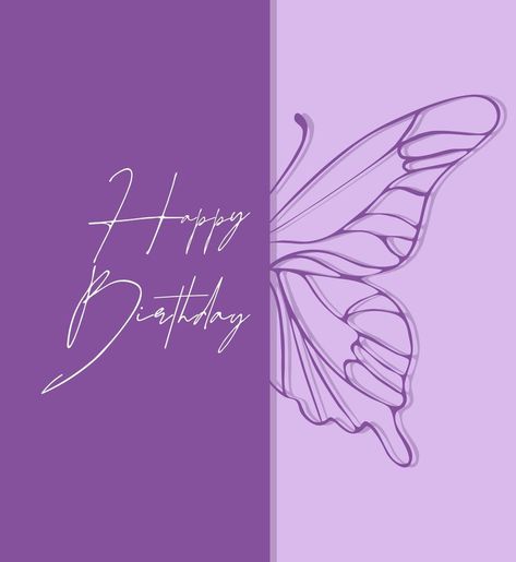 Happy Birthday card with butterfly silhouette, lilac and purple colors. Purple Birthday Astethic, Happy Birthday Purple Background, Purple Aesthetic Birthday, Birthday Purple Theme, Purple Birthday Aesthetic, Happy Birthday In Purple, Greeting Card Design Templates, Burn Cake, Birthday Sentence