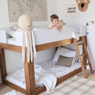 Harper & Bright Designs Full-over-Full Bunk Bed with Twin Trundle - On Sale - Bed Bath & Beyond - 32163211 Bunk Beds Ideas For Kids, Small Shared Sister Bedroom, Toddler Boy Bunk Bed, Crib Mattress Bunk Beds, Short Bunk Beds For Kids, Bunk Beds In Playroom, Bunk Bed For Toddlers, Toddler Boy Room Bunk Bed, Low Profile Bunk Beds